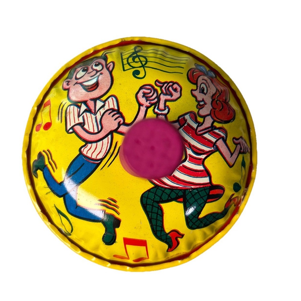 Vintage Kirchhof Life Of The Party Noise Maker Tin Bell Couple Dancing Music